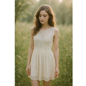 VERA MODA NEJA Sleeveless Lace Mini Dress Ivory Sz M Ethereal Fairy Boho Festi